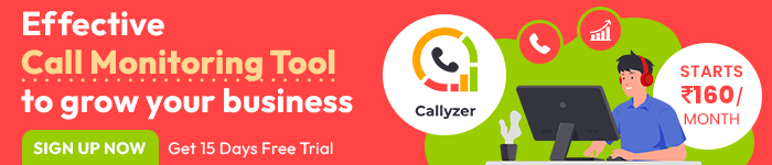 The display ad represents Callyzer, an Effective call monitoring tool, along with a man working on a computer system vector.