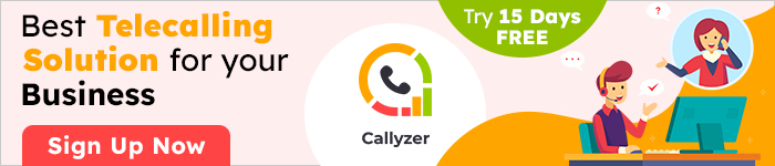 The display ad represents Callyzer, the best telecalling solution for your business, with two human vectors, a man sitting at a computer and a woman talking on the phone.