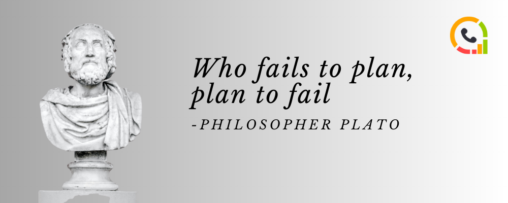 on the left is a marble statue of an old man, on the right text displayed 'Who fails to plan, plan to fail' Philosopher Plato, and the callyzer logo on the right corner