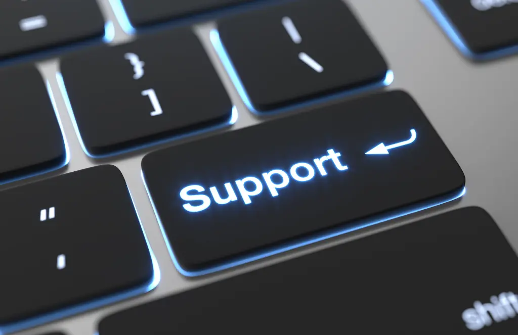 Support text on keyboard button. online support concept