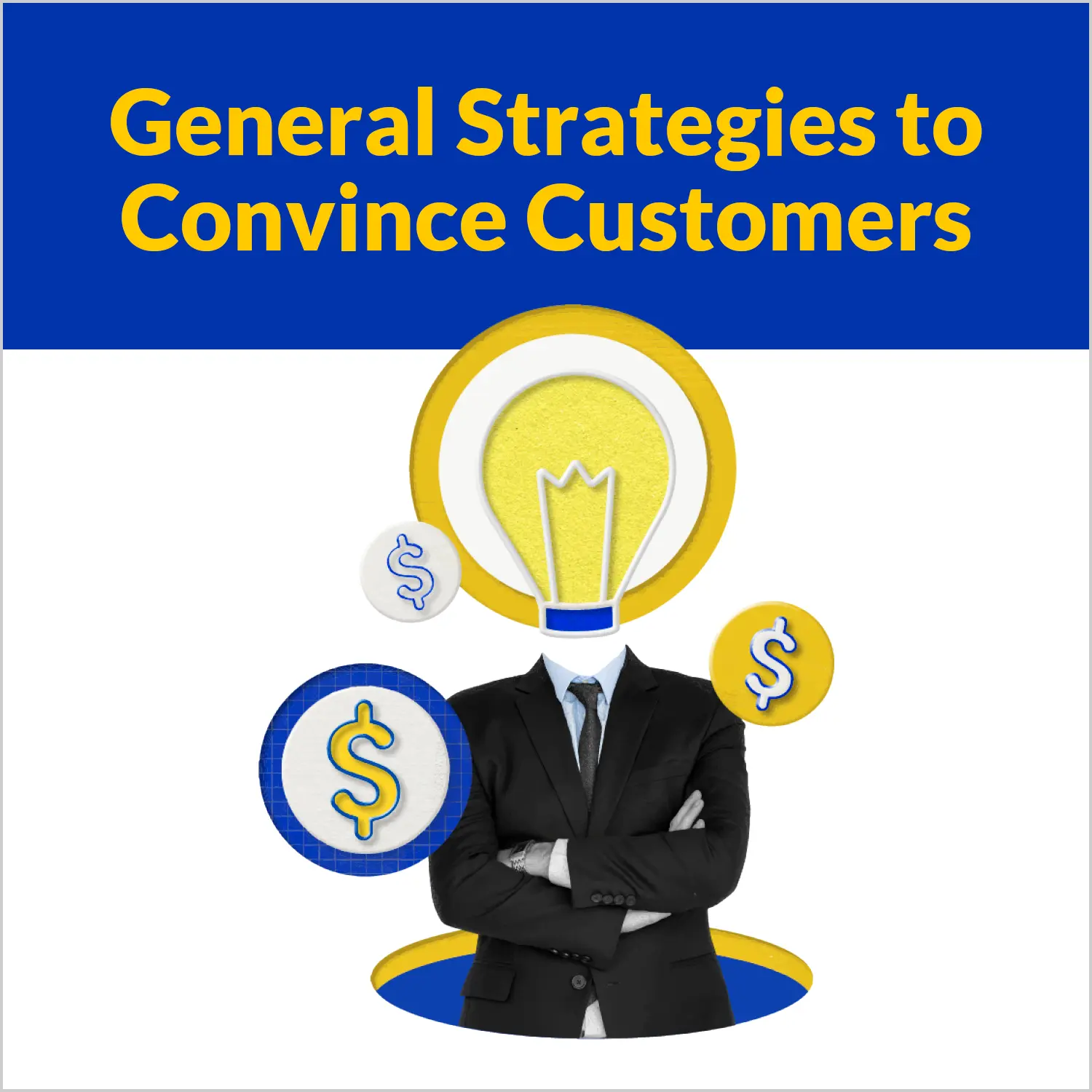 General strategies to convince customers banner human, mindful, dollar vector
