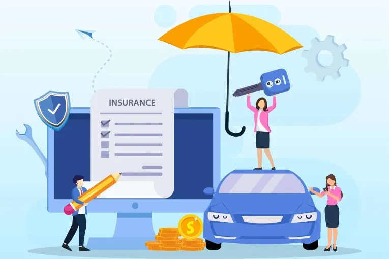 car insurance policy form with umbrella insurance agent protection damage collision vector
