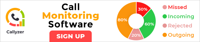 Callyzer call monitoring software display ad pie chart of missed, incoming, rejected, outgoing calls analytics 