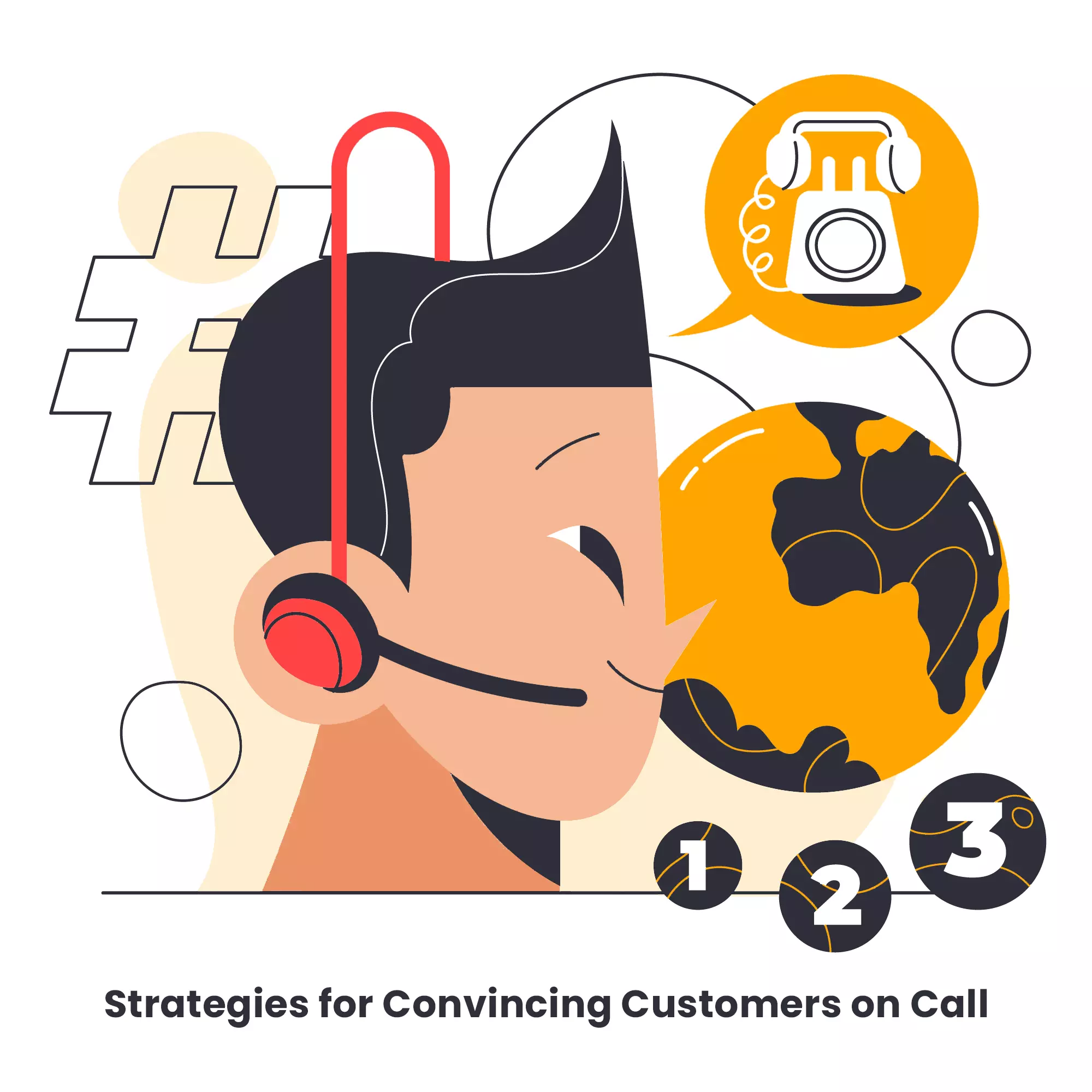 Earth, telephone, telecaller vector banner sales strategies for convincing customers on call represents sales strategies for convincing customers on call