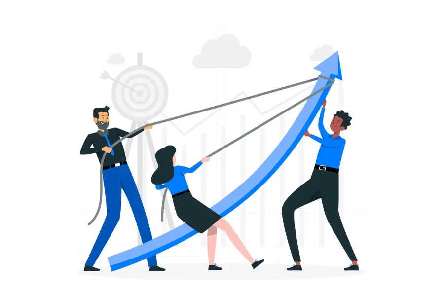 People vector pulling the arrow to represent the growth of the team concept to convert more leads