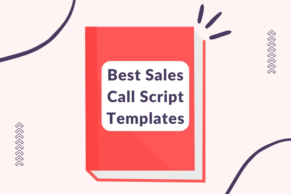 A red book titled Best Sales Call Script Templates on a light background with abstract lines and arrow motifs